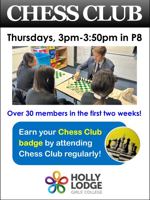 Chess Club has returned and is a big success! Over 30 students have joined us to learn (or master) the game in the first two weeks. All Chess Club members now have access to ChessKid.com so they can practice from home.
Chess Club returns after the October half-term break on Thursday 6th November. ♟️
#HollyLodgeLife #ExpectToAchieve
