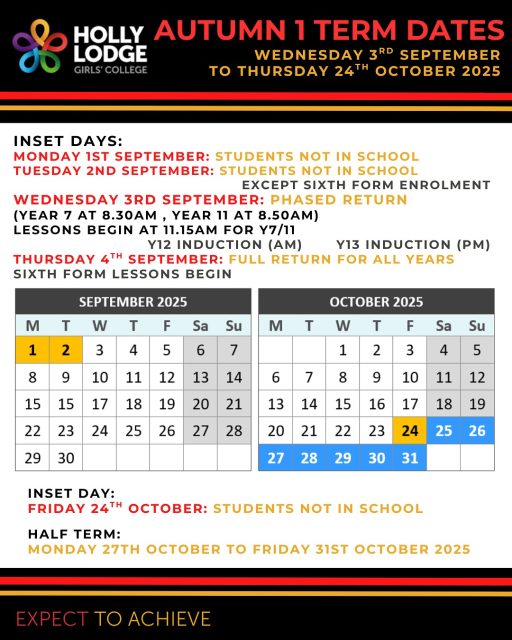 As we approach the second half term, remind yourselves of the key dates!
#HollyLodgeLife #ExpectToAchieve