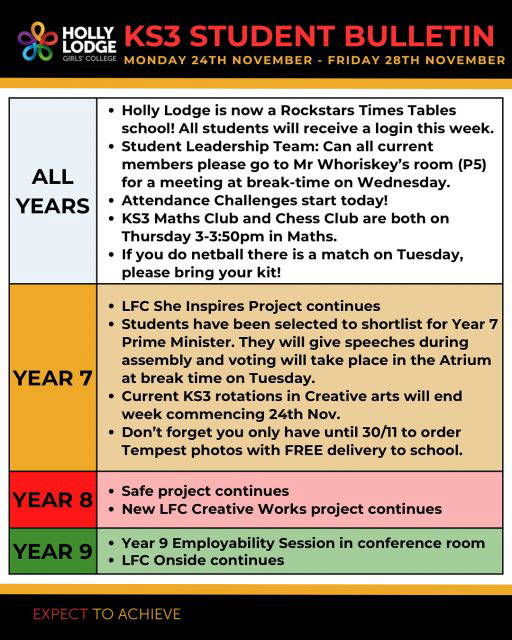With just 4 more weeks left of term, it’s important to keep attendance and standards high! Have a good week 💪
#HollyLodgeLife #ExpectToAchieve