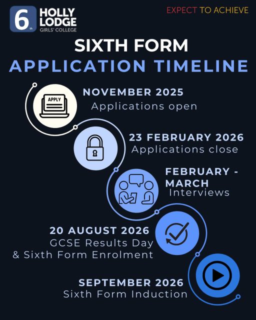 For Year 11 students it’s worth keeping an eye on your timings as you think about next year. You have until February to apply for sixth form!
#HollyLodgeLife #ExpectToAchieve