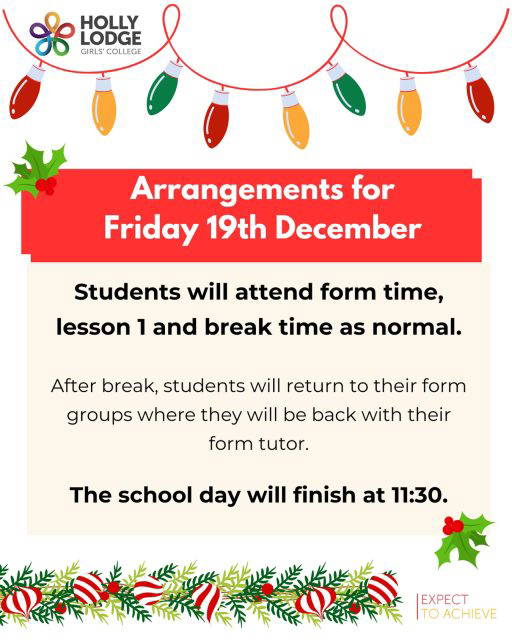 With just one week to go, here’s a reminder of the plans for the last day.
#HollyLodgeLife #ExpectToAchieve