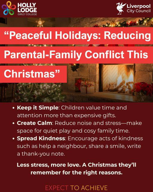 Liverpool City Council have provided advice and support around reducing conflict at Christmas - follow this link for more information.🎄
🔗https://sway.cloud.microsoft/7F6C3ZgEILR0BkEJ?ref=Link
#HollyLodgeLife #ExpectToAchieve