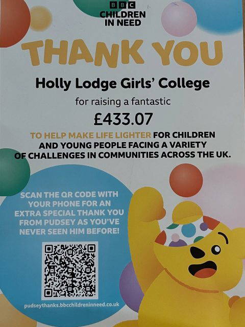 After a hair-down day and Christmas jumper day, we are delighted to have raised over £400 for Children in Need! Thanks to everyone for your donations.
#HollyLodgeLife #ExpectToAchieve