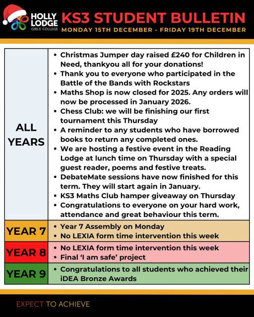 The final few days of term are here! Keep your eye out to make sure you don’t miss out on anything - and enjoy the rewards assemblies!
#HollyLodgeLife #ExpectToAchieve