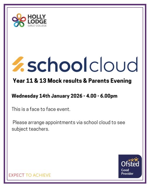 Please do book your appointments if you are attending on Wednesday! This is face-to-face but book via SchoolCloud.
#HollyLodgeLife #ExpectToAchieve