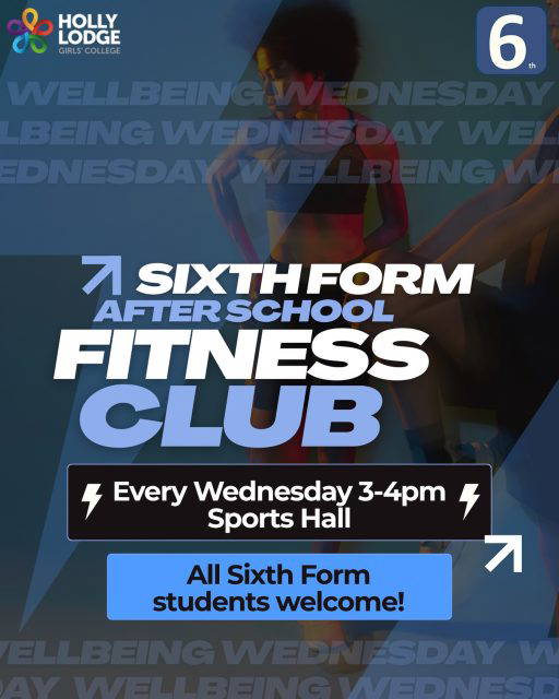 Sixth Form Fitness Club is starting! Every Wednesday in the Sports Hall, see you there! 🏋️‍♀️👟
#HollyLodgeLife #ExpectToAchieve