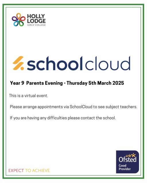 SchoolCloud is now live and accepting appointments for our upcoming Year 9 Parents evening. This will be virtual, please book on when you can!
#HollyLodgeLife #ExpectToAchieve