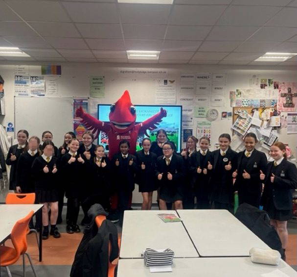Year 7 started working with the LFC Foundation & Creative Works on a mascot project, focusing on symbolism. They had a surprise visit from LFC’s very own mascot ‘Mighty Red’ whose friend, Emma, answered questions about his role and the meaning behind his appearance. Over the next 6 weeks, Yr7 Art pupils will design and make their own mascots based on their characteristics, values and super powers!
#HollyLodgeLife #ExpectToAchieve