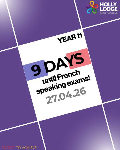 We are into single figures until French speaking exam week! We hope you are practising regularly, please double check your exam time with your teachers. 🇫🇷
#HollyLodgeLife #ExpectToAchieve