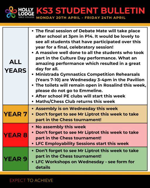 Attendance was up for all year groups last week - let’s see if we can do the same again!
#HollyLodgeLife #ExpectToAchieve