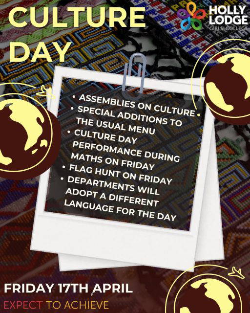 We are excited to see what everyone has planned for Culture Day on Friday! Here’s what will be happening 👆
#HollyLodgeLife #ExpectToAchieve