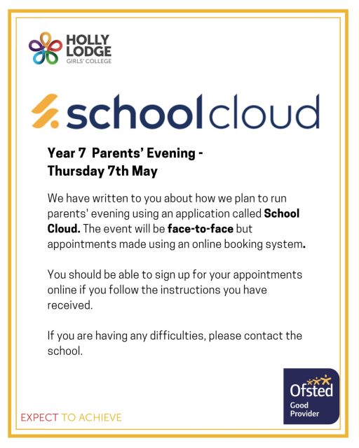 SchoolCloud goes live on Thursday, so from then, you’ll be able to book your appointments. 
#HollyLodgeLife #ExpectToAchieve