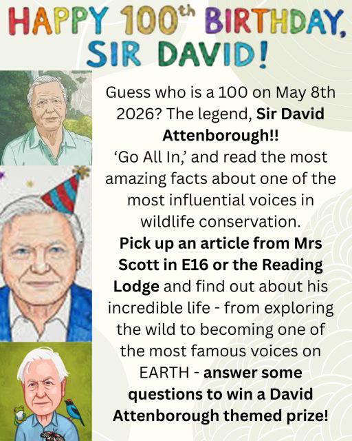Want to get involved celebrating 100 years of Sir David Attenborough? See Mrs Scott for more details! 🗺️🌳🦌
#HollyLodgeLife #ExpectToAchieve