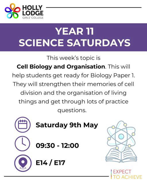Get ready for Biology Paper 1 with Science Saturdays this week! 
#HollyLodgeLife #ExpectToAchieve