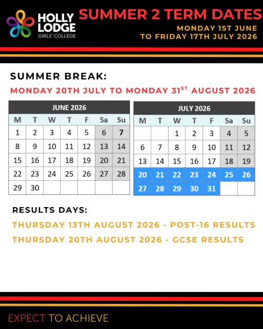 As we return tomorrow here is a reminder of the final half term dates. 
#HollyLodgeLife #ExpectToAchieve