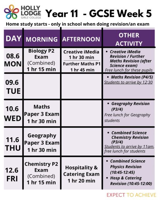 Into Week 5 - we are so close to the final few exams! 
#HollyLodgeLife #ExpectToAchieve