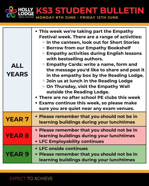 We have lots of Empathy Week activities going on this week, see how you can get involved!
#HollyLodgeLife #ExpectToAchieve