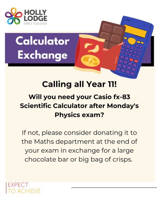 Please help out your Maths department and get a treat in return! 🍫
#HollyLodgeLife #ExpectToAchieve