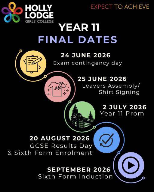 A reminder for Year 11 that your Leavers Celebration is a week today! We are so proud of all the work you have put in this exam season, and can’t wait to celebrate with you.
#HollyLodgeLife #ExpectToAchieve