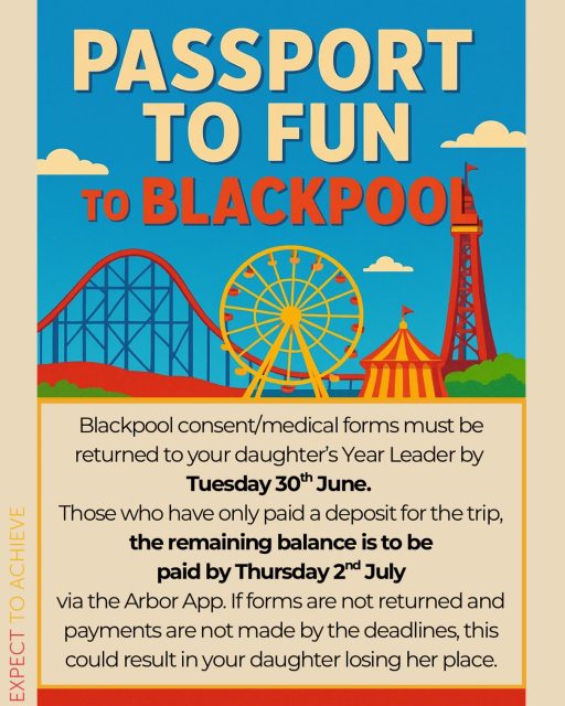 A reminder for our Blackpool attendees!🎢
#HollyLodgeLife #ExpectToAchieve