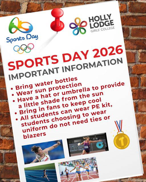 Sports Day will take place on Friday afternoon, where we will all support students running races, representing their forms. Stay hydrated and as cool as you can!
#HollyLodgeLife #ExpectToAchieve