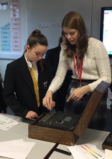 Learning how to put you own initials into code on the Enigma machine